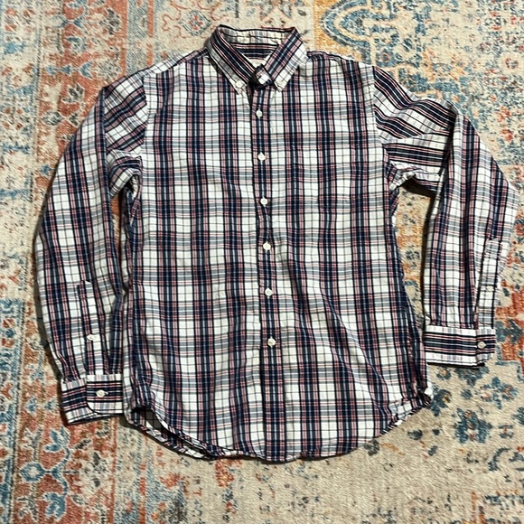 JCrew unwashed Oxford blue and white plaid button-down shirt. - Picture 1 of 8